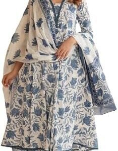 PARTHVI Women's Printed Anarkali Kurta With Palazzo & Dupatta Set